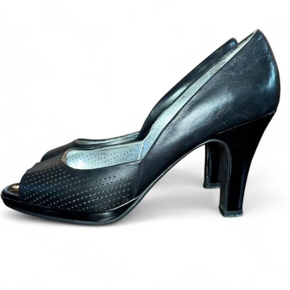 Naturalizer Women's Black Leather Peep Toe Pumps Heels Size 9 - Picture 3 of 8